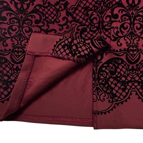 Midi skirt Sz M Office Siren vampire whimsigoth Burgundy Velvet Damask Dark - Picture 7 of 11